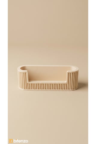 Modern Çizgili Tasarım Masaüstü Kartvizitlik - Minimalist Ofis Düzenleyici Ve Dekoratif Kart Tutucu - Sütlü Kahve