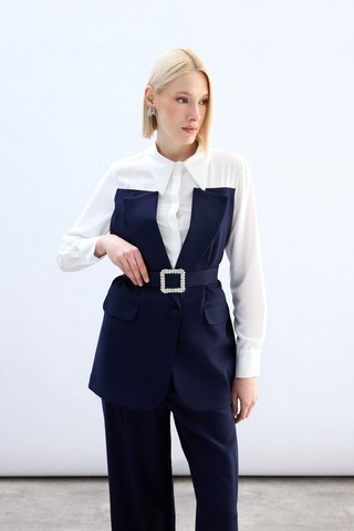Sateen Ceket Görünümlü Gömlek - Lacivert-136792 Lacivert