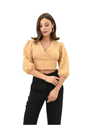 Koza Butik Kadın Balon Kol Detaylı Crop Gömlek 1719-25 001