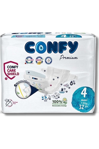 Confy Premium 4 Numara Bebek Bezi Maxi 7 - 14 Kg 32 Adet
