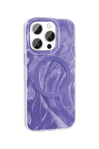 Nourthkiingdom Apple Uyumlu iPhone 15 Pro Kılıf Magsafe Şarj Özellikli Fırça Boya Desenli Nrtk Palet Kapak - Mor Mor