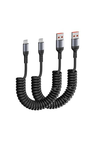 Honmex 2 Adet Siyah 66w Carplay Destekli Usb-a To Usb-c Geri Çekilebilir Çelik Kablosu - Hızlı Şarj Ve Veri Transferi - Araç, Ev, Ofis Kullanıma Uygun