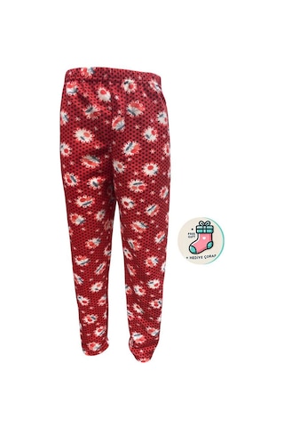 Cepsiz Kışlık Polar Kadın Pijama Altı Tek Alt Je33 - Çorap Hediye Kırmızı