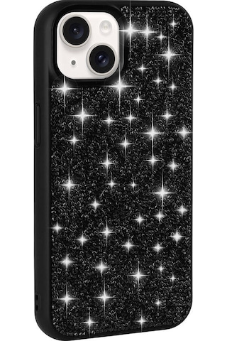Ariatech Apple Uyumlu iPhone 15 Parlak Taşlı Tasarım Pırlanta Kılıf-siyah Siyah