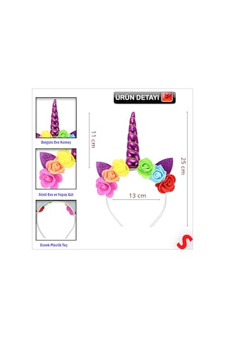Unicorn Tek Boynuz Dolgulu Eva Taç, 1 Adet - Mor 0 - 99