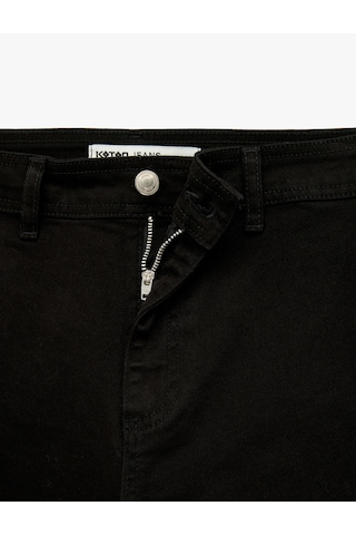 Koton Cepli Rahat Kalıp Kesik Paça Yüksek Bel Jean Pantolon - Culoette Jean Siyah 7wal40002mw