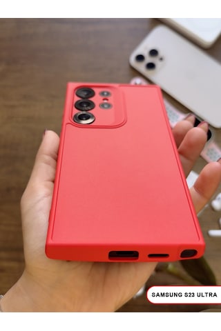 Samsung Galaxy S23 Ultra Uyumlu Kamera Korumalı Darbeye Dayanıklı Renk Atmayan Keep Silikon Kılıf Kırmızı