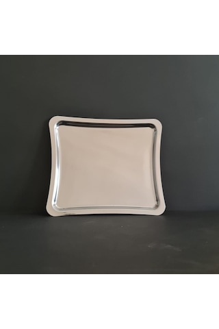 Paslanmaz Çelik Kahve Sunum Tepsisi 21x19 Cm Servis Tepsisi Gümüş