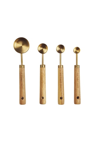 Dinosaurs 4 Parça Paslanmaz Çelik Kaşık Seti - Altın Ahşap