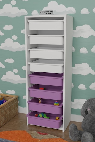 8 Sepetli Çok Amaçlı Oyuncak Mutfak Dolabı - Beyaz-pembe&beyaz