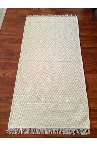 Pamuklu Cotton Kilim Çift Taraflı Yıkanabilir Dekoratif 80x150 - Sarı V1 Siyah - Beyaz