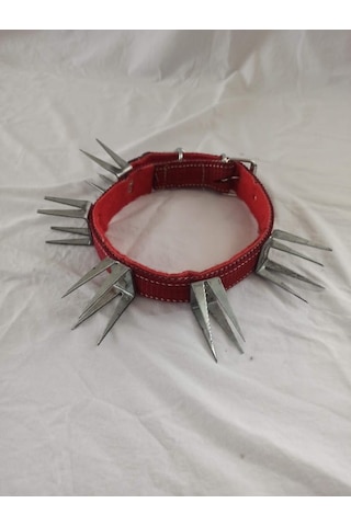 Büyük Irk Çift U Çivili Dikenli Korumalı Köpek Tasması Bordo