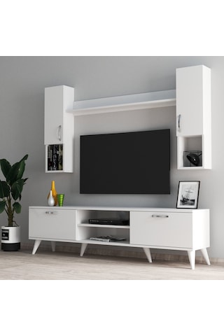 Mega 180 lik Kapaklı Raflı Tv Ünitesi Beyaz - TVU0201
