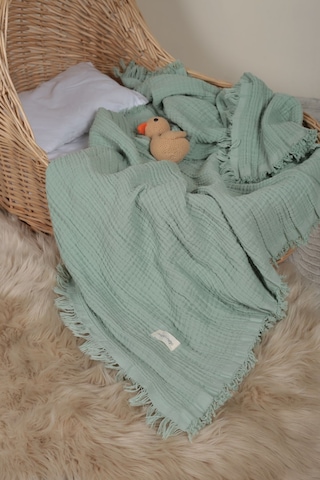 Müslin Püsküllü 4 Katlı Müslin Battaniye 90x120 Cm - Ze4katlı Yeşil