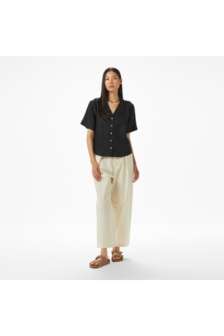 Nautica Kadın Siyah Regular Fit Keten Gömlek Düz 55w052t Siyah