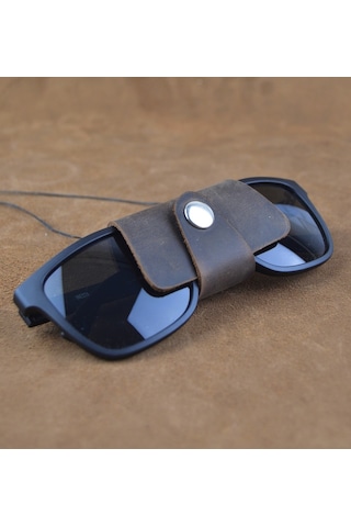 Hakiki Deri Gözlük Askısı Kahverengi