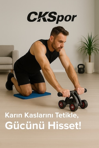 4 Tekerlekli Mekik Aleti Ab Wheel Diz Matı Hediyeli Karın Egzersiz Aleti Cks452