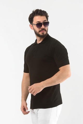 Onno Pamuk İplikli İnce Polo Yaka Düğmeli Triko Tshirt Siyah