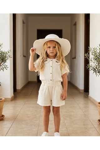 Baby Lory Kids Store Kız Çocuk Dantel Yaka Detaylı Takım Beyaz