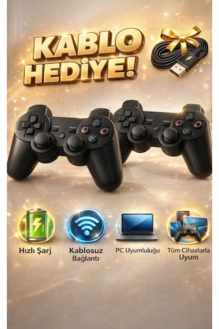 Playstation 3 Dualshock 3 Kablosuz Oyun Kolu 2 Li Set Kablo li