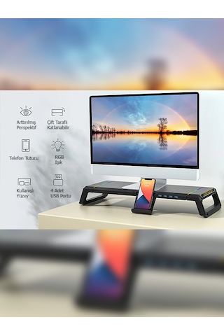 Masaüstü Stand Yükseltici Katlanabilir Rgb Çekmeceli Monitör Standı