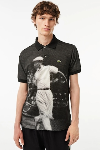 Lacoste L.12.12 Men's Rene Print Classic Fit Polo T-shirt Grafik Baskılı Organik Coton Erkek Polo Yaka Tişört Siyah