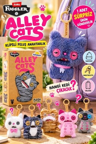 Fuggler Alley Cats Klipsli Peluş Anahtarlık Sürpriz Paket - 1 Adet Çok Renkli