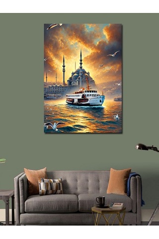 Kanvas Tablo İstanbul Da Gün Batımı Ve Vapur 70cmx100cm