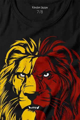 Aslan Kafası Sarı Kırmızı Yeleli Galatasaray Baskılı Tişört Çocuk T-shirt 001
