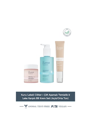 The Purest Solutions Kuru-Lekeli Ciltler • Çift Aşamalı Temizlik & Leke Karşıtı BB Krem Seti (Açık/Orta Ton)