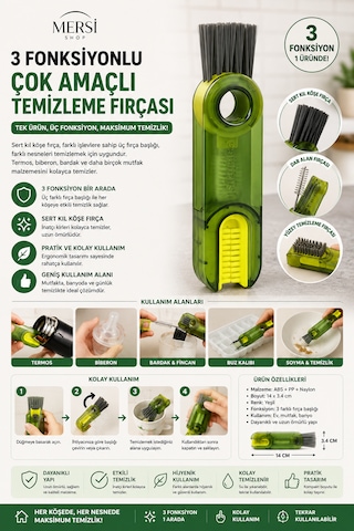 3 Fonksiyonlu Çok Amaçlı Temizleme Fırçası Katlanabilir Bardak Ve Kapak Temizleme Aparatı