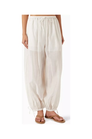 12storeez Cotton Silk Drawstring Pants, Astarlı Ve Hafif Harem Pantolon Beyaz