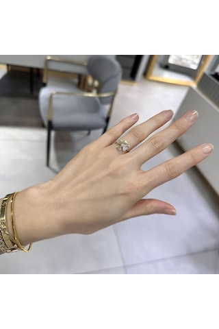 14k Altın Taşlı Yonca Yüzük