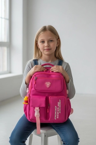 Pembe Fuşya Kore Model Çok Bölmeli Suya Dayanıklı Okul Çantası Yerli Üretim
