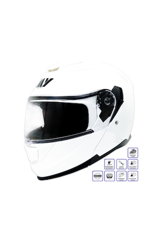 My Helmets Mks002-pw Güneş Vizörlü Şeffaf Çene Açılır Motosiklet Kaskı Beyaz