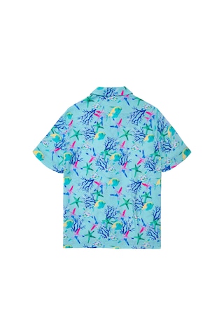 Anemoss Akvaryum Desenli %100 Viskon Yumuşak Nefes Alabilir Kumaşlı Erkek Gömlek Çok Renkli
