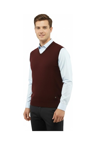 Çizgi Triko Erkek V Yaka Süveter Çelik Örgü Regular Kalıp 5200h Bgl-st04962 Bordo