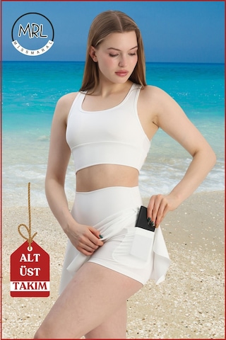 Kadın Alt-üst Takım Şort & Crop Denizde Havuzda Sporda Casual/ Günlük Kullanım Ekru Tk3107 Ekru