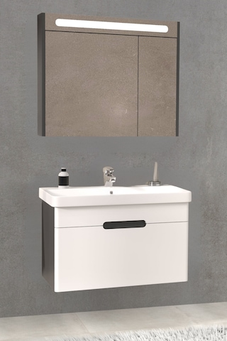 Olimpia 80 Cm Banyo Dolabi  (Aynali Dolap) - Antrasit / Beyaz ( Boy Dolap Hariç) Çok Renkli