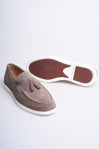 Fame Step Hakiki Deri Erkek Loafer Ayakkabı Süet Günlük Rahat Casual Mokasen Püsküllü Siena Vizon