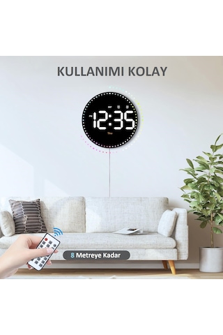 10'' Akıllı Dijital Duvar Saati Led Ekran Uzaktan Kumanda Alarm Siyah