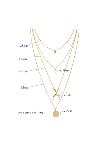 Xindoker Bohem Style Kadın Kolye, Dört Katlı Farklı Pandomalı, Gümüş Renk, Zarf Boyu Seçenekli, İnce Klavikül Gösterir Silver