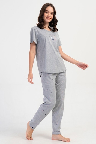Kadın Kısa Kol Gri Melanj Pijama Takımı C5t4n1o804 Grimelanj
