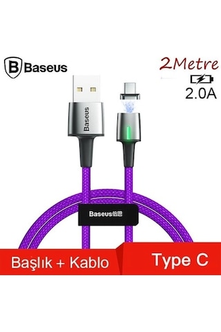 Baseus Catxc-b05 Zinc Magnetic Usb Kablo Şarj Usb Type-c Başlık 2.0a 2 M - Mor