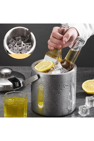 Cbtx 304 Paslanmaz Çelik Buz Kovası Çift Katmanlı İçi Boş Bar Bira Şarap Fıçısı, Buz Klipsi, Kapasite: 1.3l
