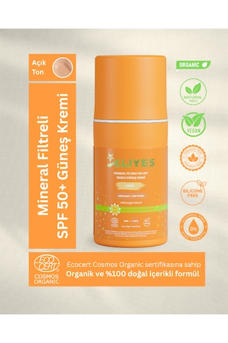 A Aliye's Mineral Filtreli Spf 50+ Renkli Organik Güneş Kremi Açık Ton 50 ML