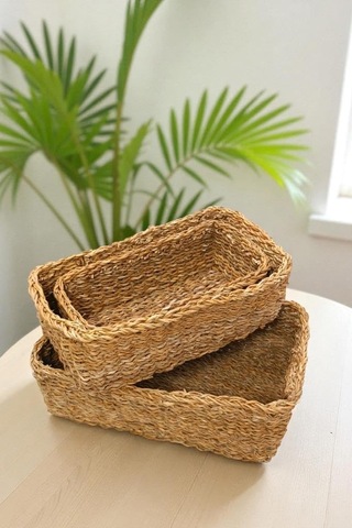3'lü Naturel Dikdörtgen Organizer Sepet -pnl-ph31 S/3