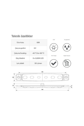 Sanel 12v Üniversal Parmak 6 Led Basamak Sarı Sbb12y6