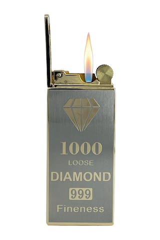 Özel Tasarım 1000 Loose Diamond 999 Fineness Metal Çakmak - Hediye Kutulu Ve Yedek Taşlı Sarı