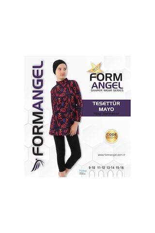 Formangell Form Angel 1900 Çocuk Uzun Kollu Desenli Tesettür Mayo 9-16 Yaş - Siyah - 9-16 Yaş Karışık Renk